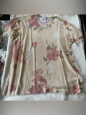 Gabriella T Vintage Made in Italy Beige Gold Pink Floral Knit Top Size 2X